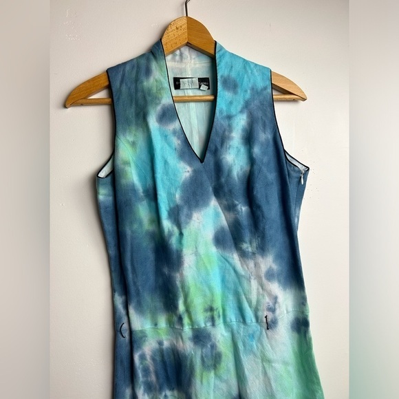 Donna Morgan Fairy Elf Vtg 90s Y2K Tie die 100% Linen Mid Dress Boho fit flare 4 - Picture 4 of 13